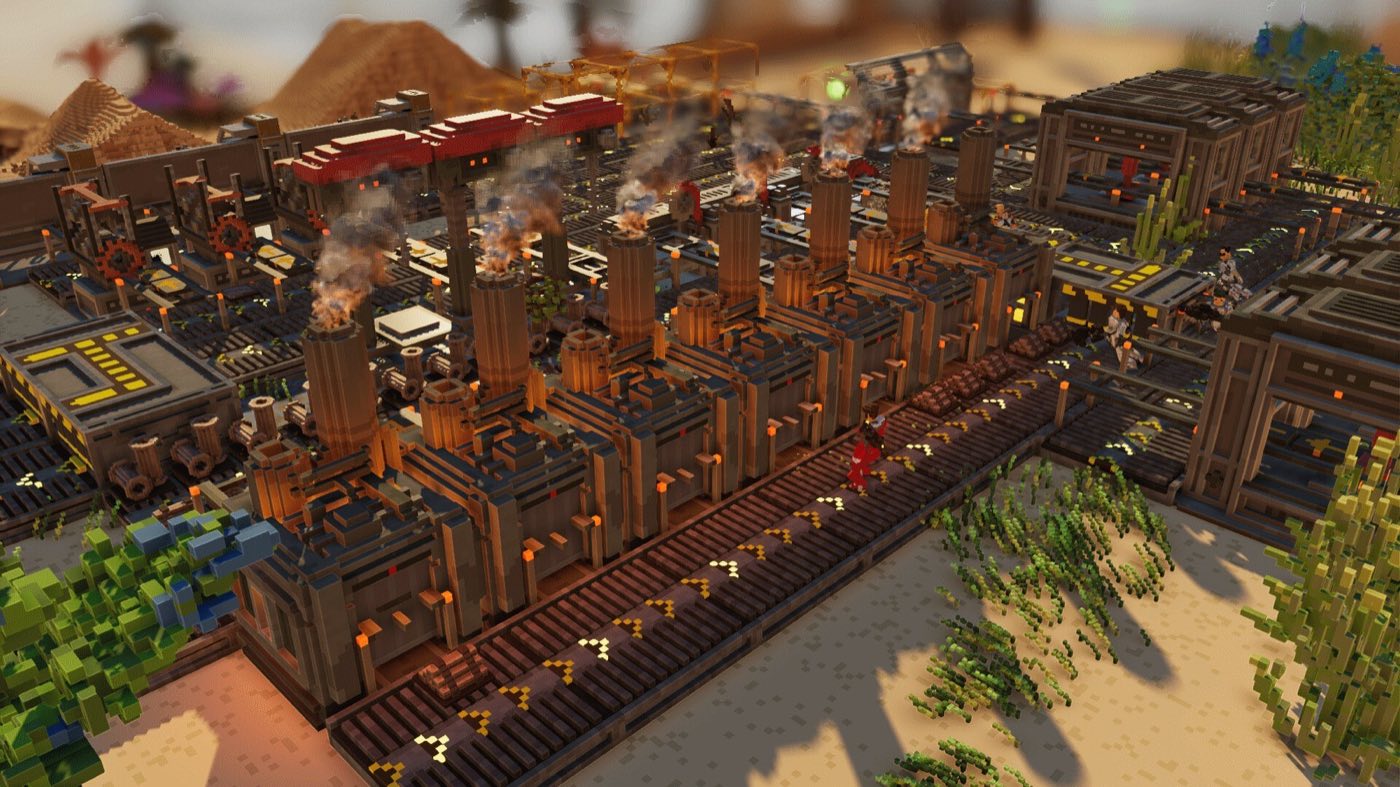 Official Dawn Apart screenshot showing a dense factory of conveyors, processors, storage and smokestacks