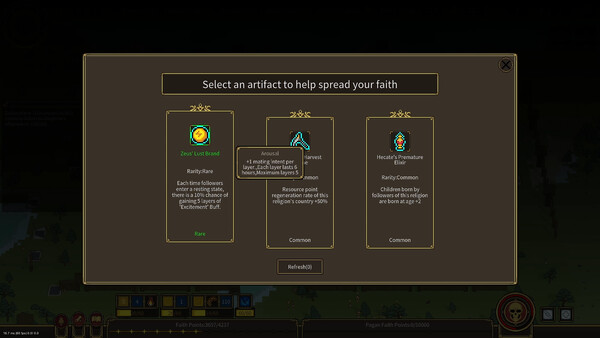 Pandora's Toybox reward choice screen with multiple artifact or prayer options.
