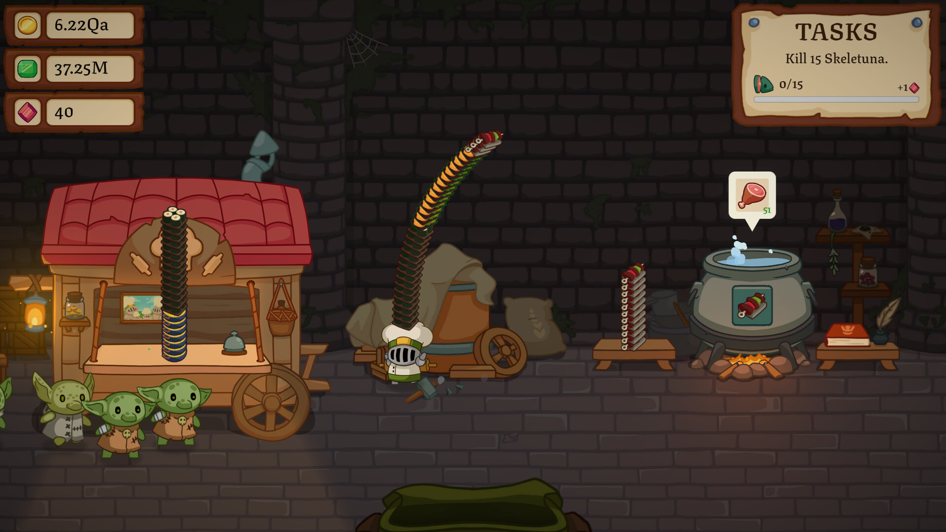 Chef Knight working at a kitchen counter with ingredients, orders, and task timers on screen.
