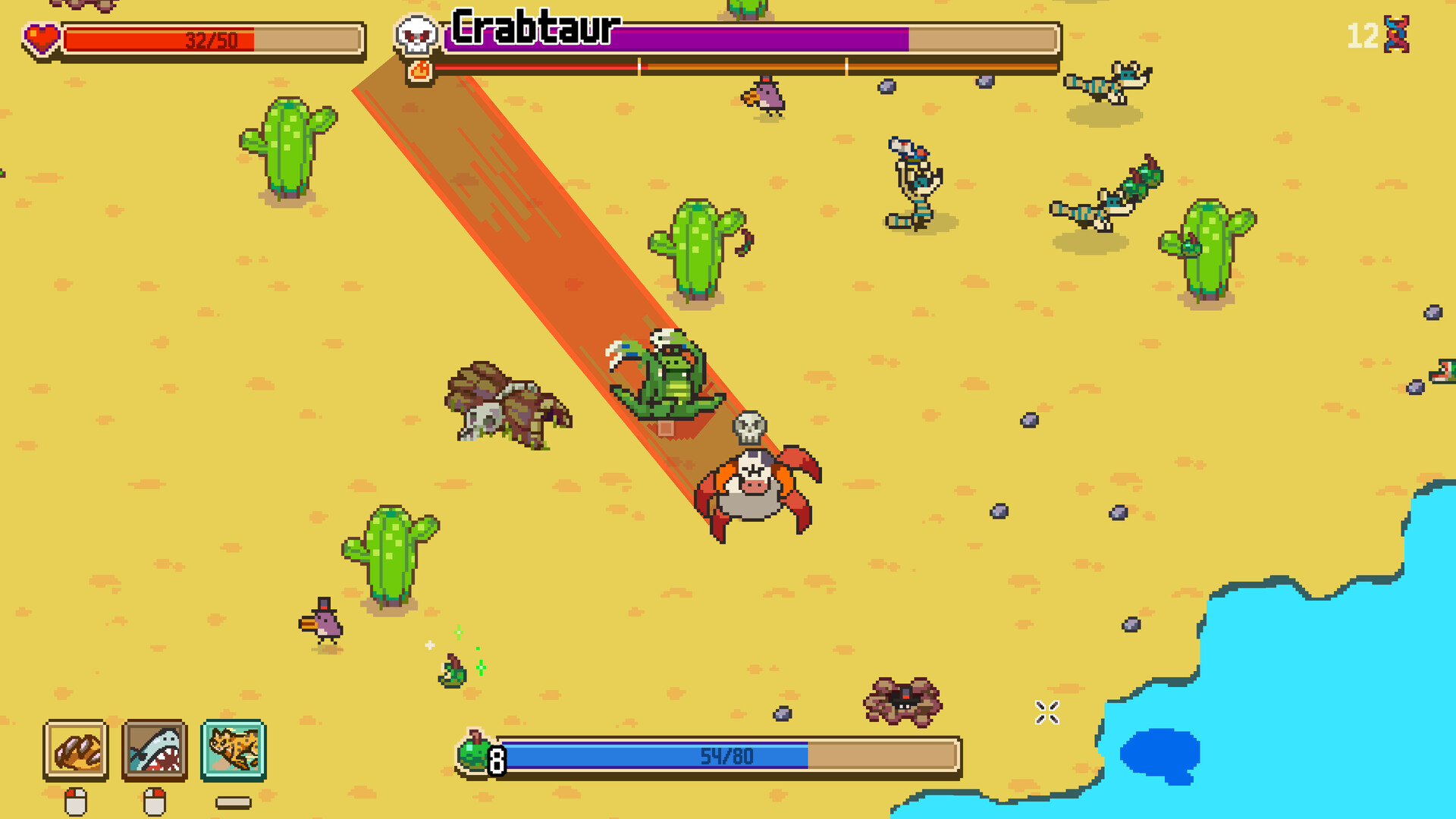 A large boss fight in Everything Is Crab.