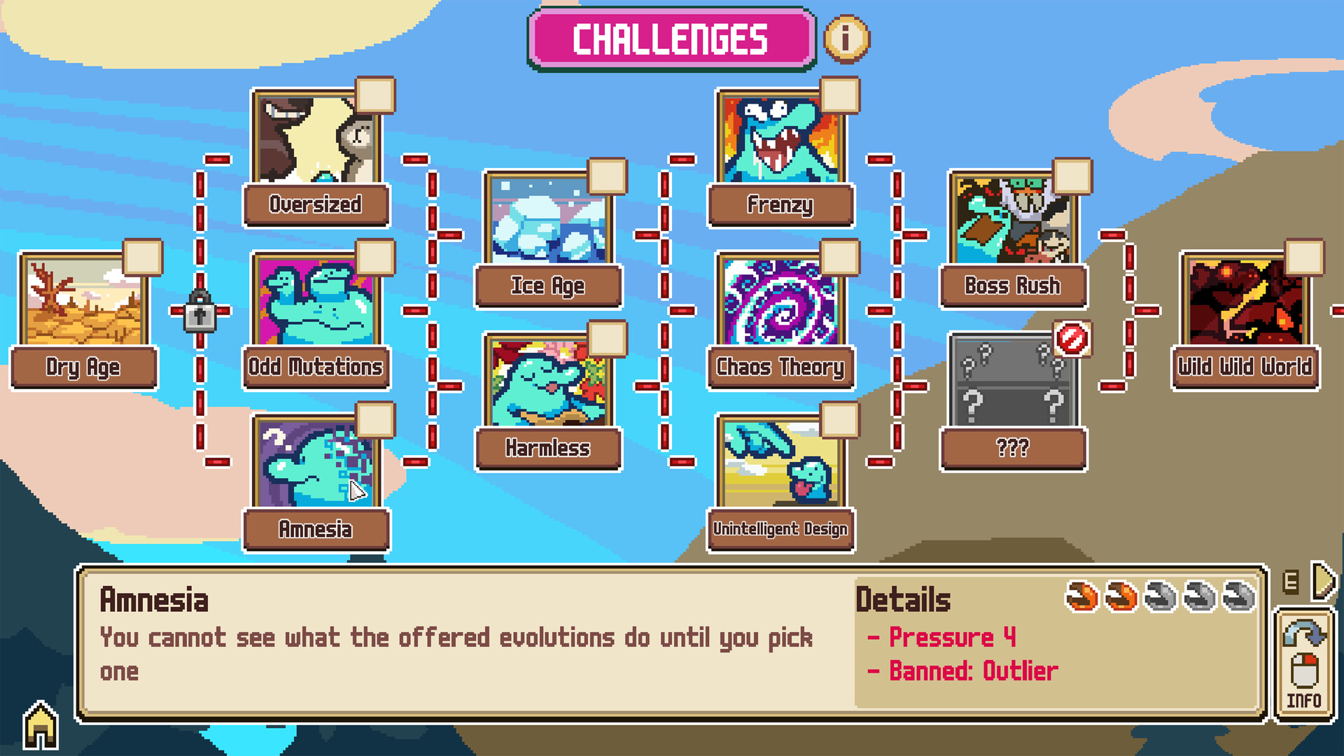 The challenge progression screen in Everything Is Crab.