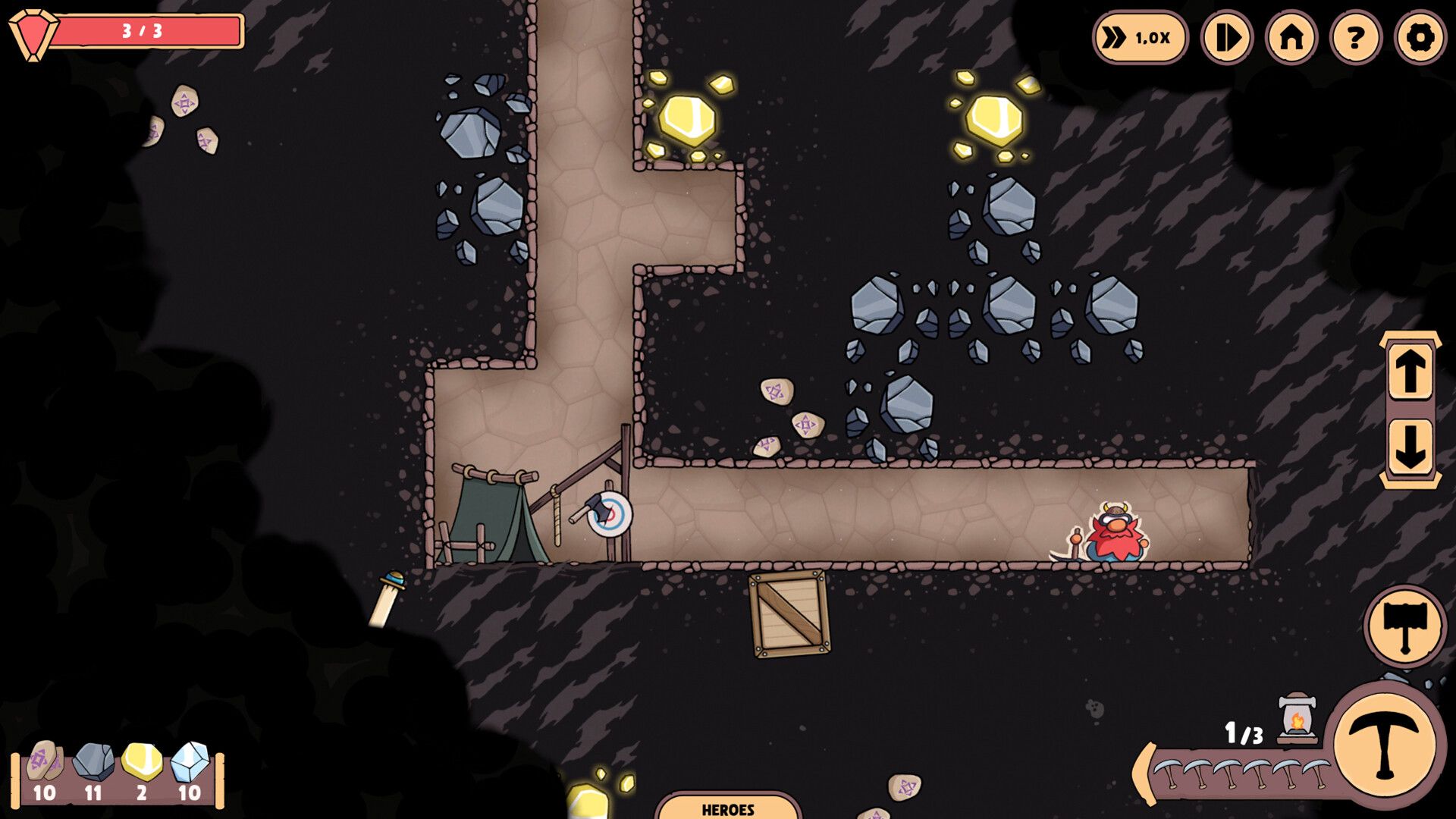 Mining underground in Hold The Mine.