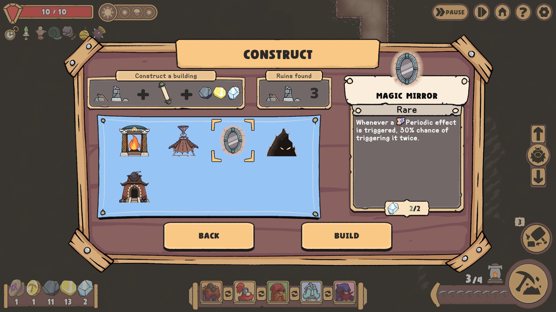 The construction interface in Hold The Mine.