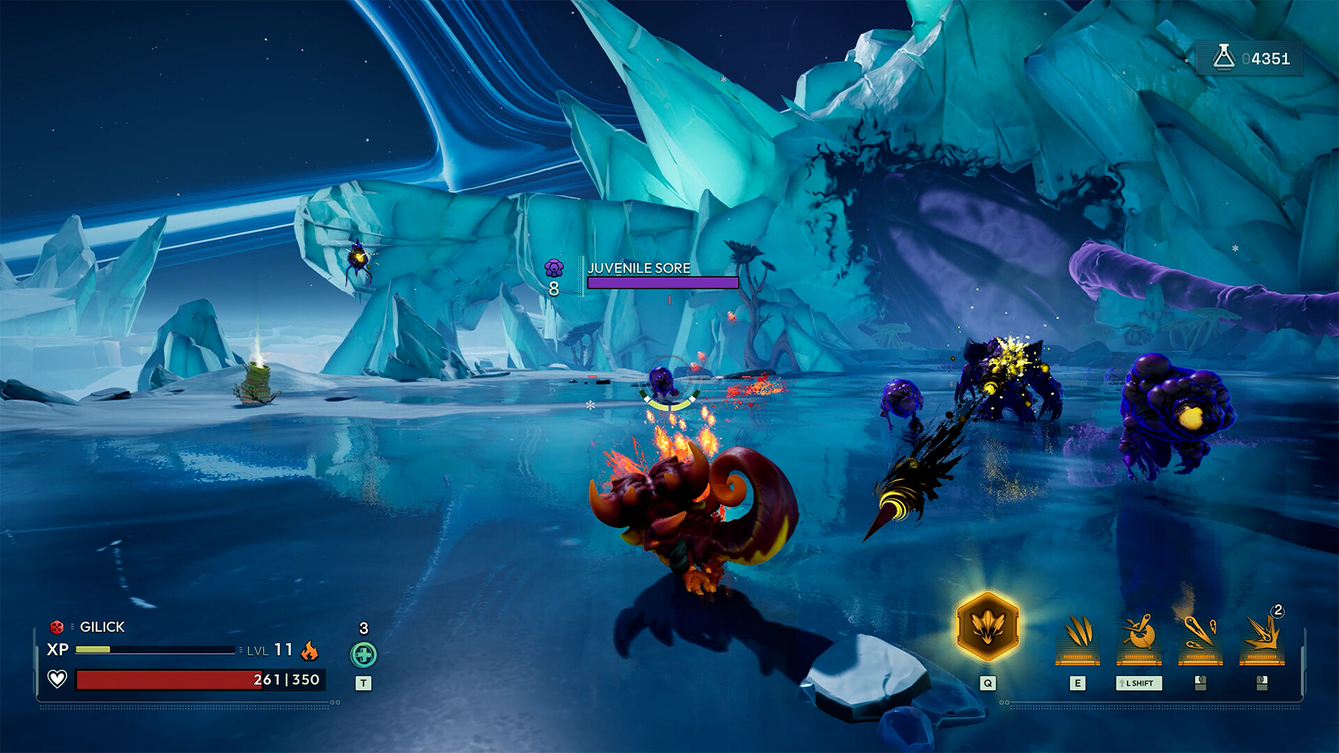 A Voidling Bound battle in an icy area.