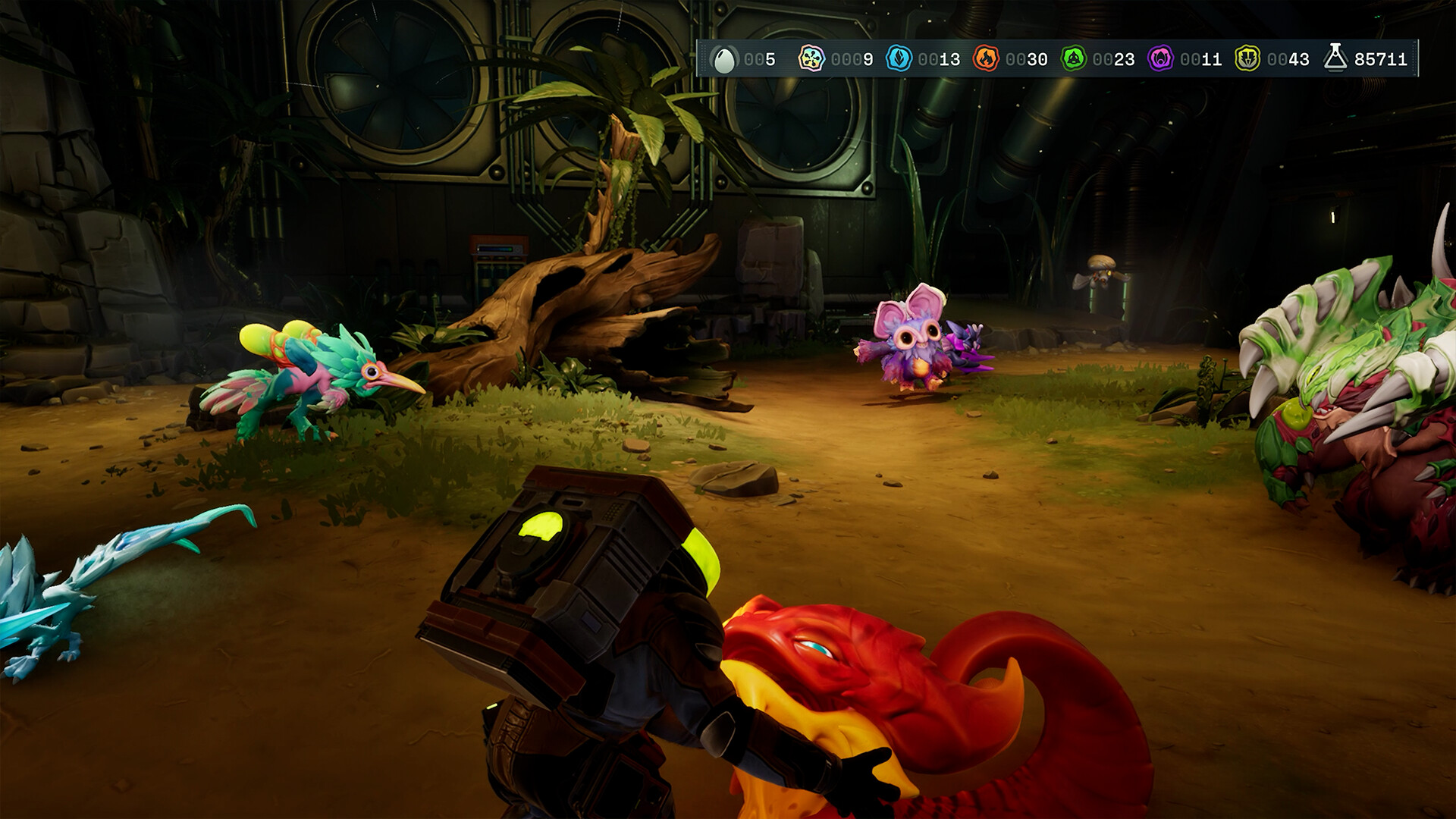 Several Voidlings inside a habitat with resource totals across the top of the screen.